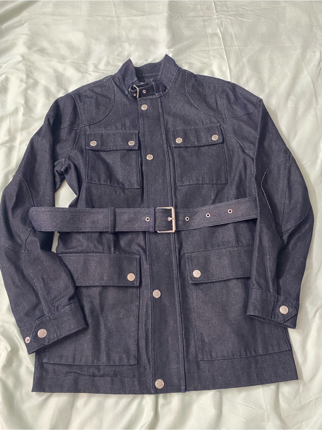 Nwt Michael Kors Woman’s Belted Denim Field Jacket Spring 2023 Size Med Indigo